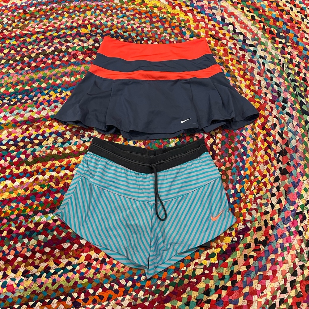 Nike Bundle. Red and Blue Skort and Striped Shorts